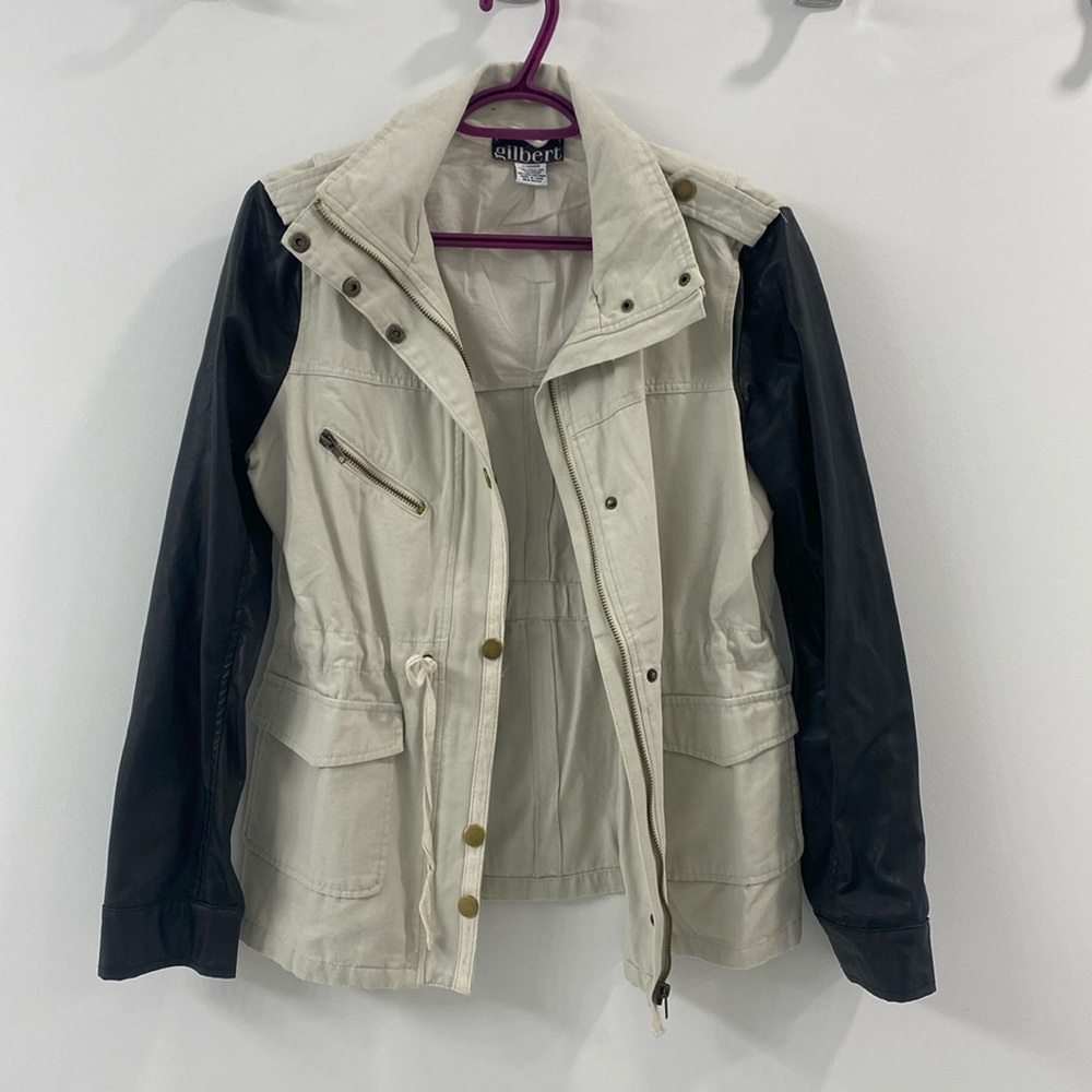 Jean Jacket with Faux Leather Sleeves - Medium